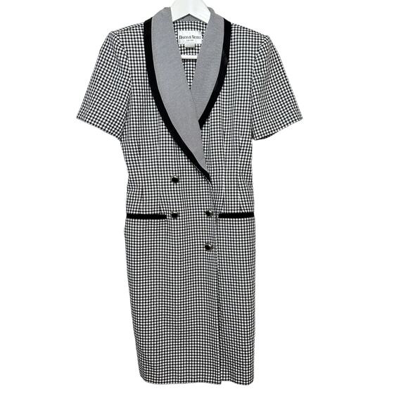 Vintage Dresses & Skirts - Vintage 80s Danny and Nicole Blazer Dress Black White Gingham 4P Made in the USA